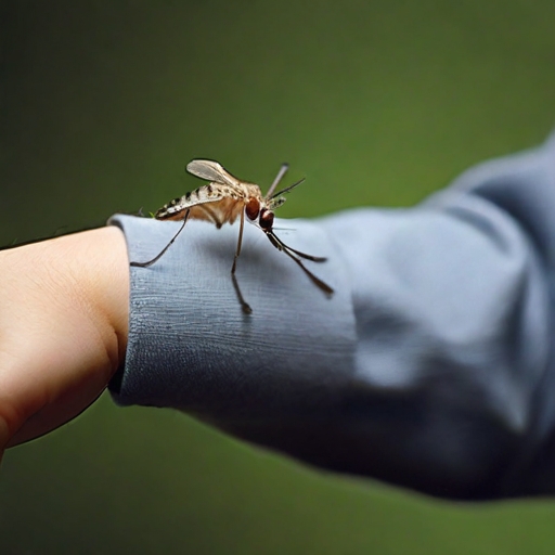 Mosquito da dengue voa pousa sobre um braço